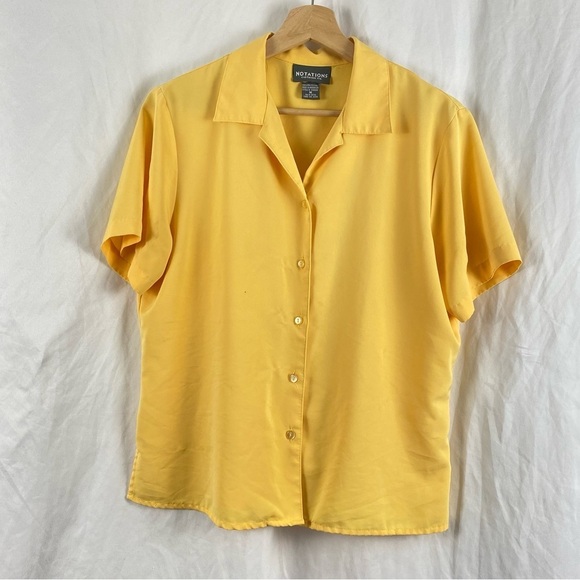 Notations Tops - Notations Clothing Co Women's Yellow Button-Up Short Sleeve Top Size Medium
